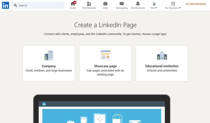 LinkedIn Choose Company Page Type