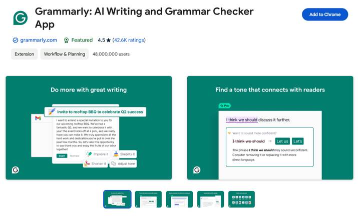 Installing Grammarly from Chrome Web Store