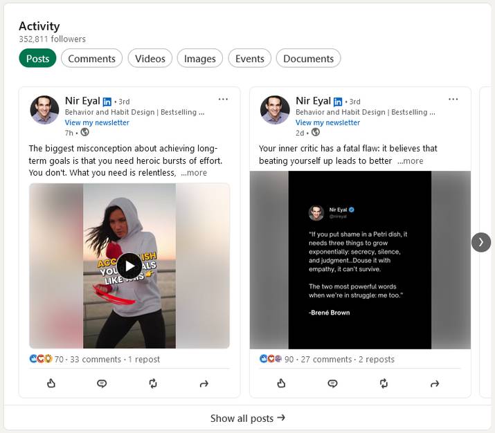 LinkedIn Activity Section