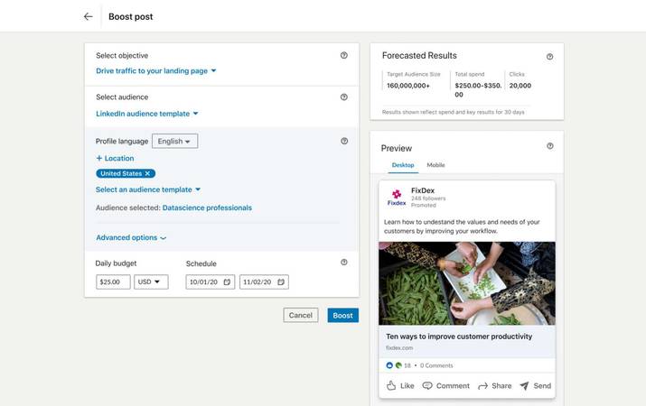 LinkedIn Boost Objective