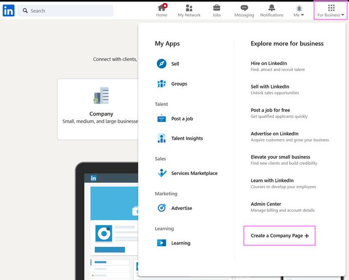 LinkedIn Create Company Page