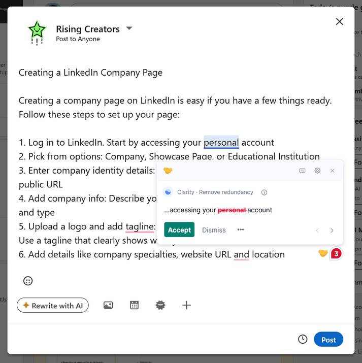 Linkedin with Grammarly Plugin