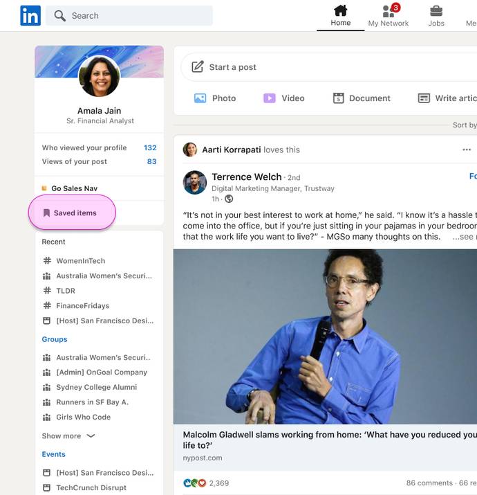 LinkedIn Saved Items