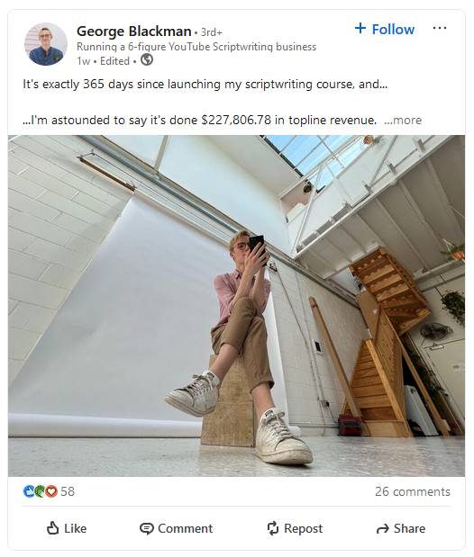LinkedIn sharing milesones example post
